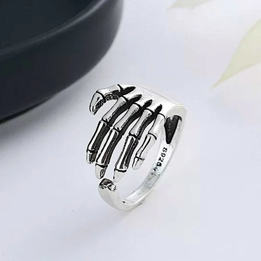 NEW STERLING SILVER SKULL SKELETON FIVE FINGER HAND DESIGN RING